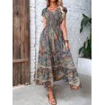 thumbnail image 1 of HH Women's Bohemian Style 2023 New V-neck Long Dress Tight Waist Floral Print Large Swing Dress, 1 of 1