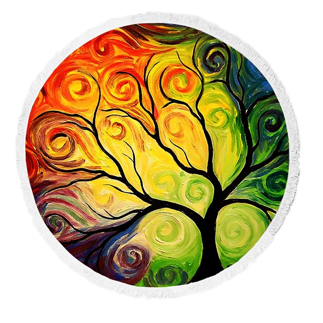 ABPHQTO Árbol de arte colorido Toalla de playa redonda Esteras de playa Mantón de playa Manta de playa Toalla de playa Estera de yoga ABPHQTO Roundtowels-SL-33
