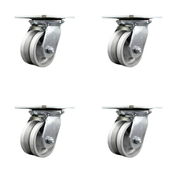 4 Inch V Groove Semi Steel Caster Set with Ball Bearings and Swivel Locks SCC