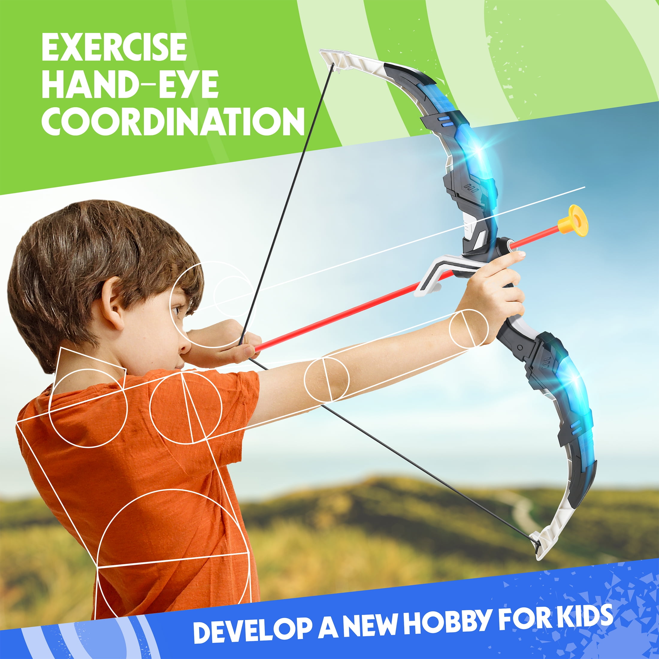 YCFUN 2 Pack Bow and Arrow Toy Set for Kids, Archery Toy Set with LED Lights and 20 Arrows, Outdoor Sport Toys for Kids Boys Girls 3-6 6-12 Years