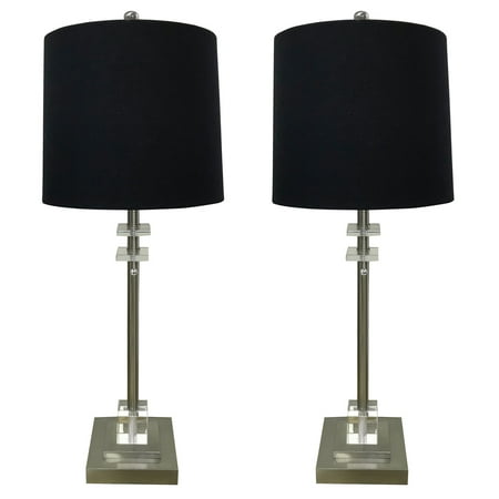 - Royal Designs Set of 2 Lamps and Shades with Square Crystal Accented Base, Brush Nickel Finish with Black Lampshade