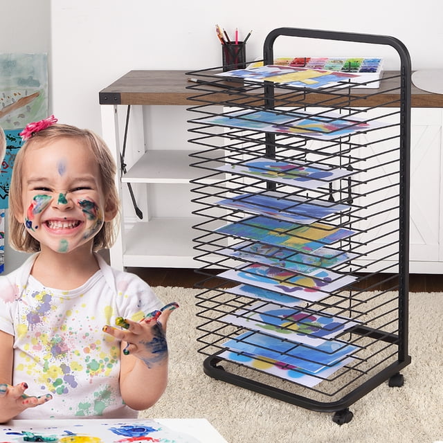 Art Drying Rack for Classroom, Functional & Mobile Paint Drying Rack with Removable Shelves, Canvas Shelf Art Storage with 4 Lockable Wheels, Paper Dry Racks for School & Studio