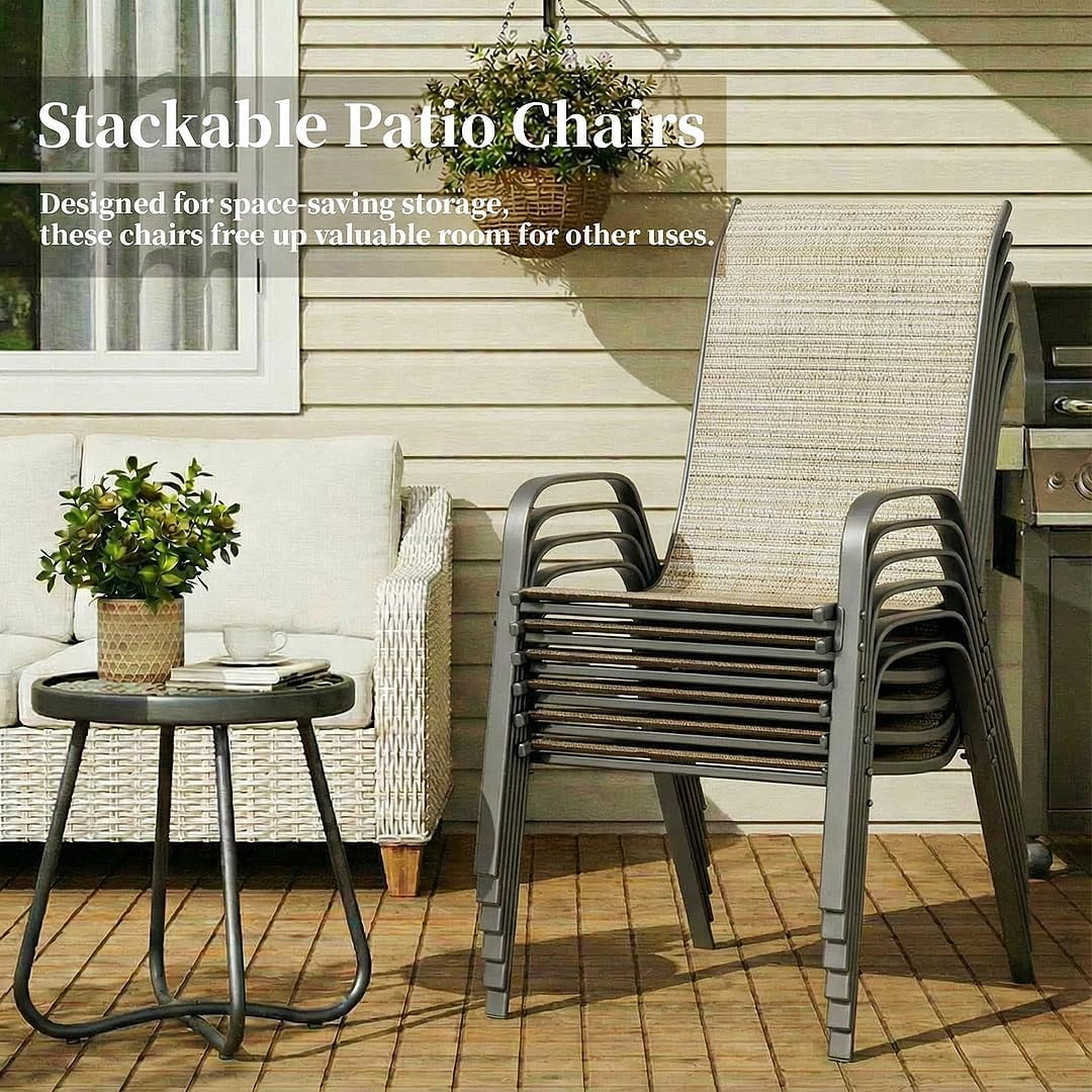 LAZY BUDDY Patio Chairs Set of 6, Stackable Outdoor Dining Chairs with Armrests, for Garden/Backyard/Deck, 330 lbs