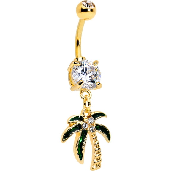 Body Candy Womens 14G 316L Surgical Steel Bright Navel Ring Piercing Palm Tree Style Dangle Belly Button Ring