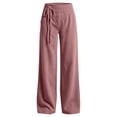 thumbnail image 5 of TEAJOPSUU Wide Leg Pants for Women Comfy Corduroy Drawstring Elastic Waist Palazzo Trousers with Pockets Casual Daily Vacation Pants Pink, 5 of 6