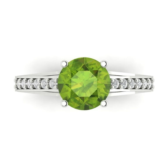 Solitaire with Accents Engagement Ring for Women - 2.21ct Natural Peridot in 14K White Gold Promise Ring