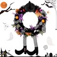 thumbnail image 1 of Coronas de Halloween para puerta de entrada, corona de bruja de Halloween con patas de bruja, sombrero de bruja de Halloween, corona colgante para puerta de bruja, cartel de bienvenida, decoraciones, 1 of 5
