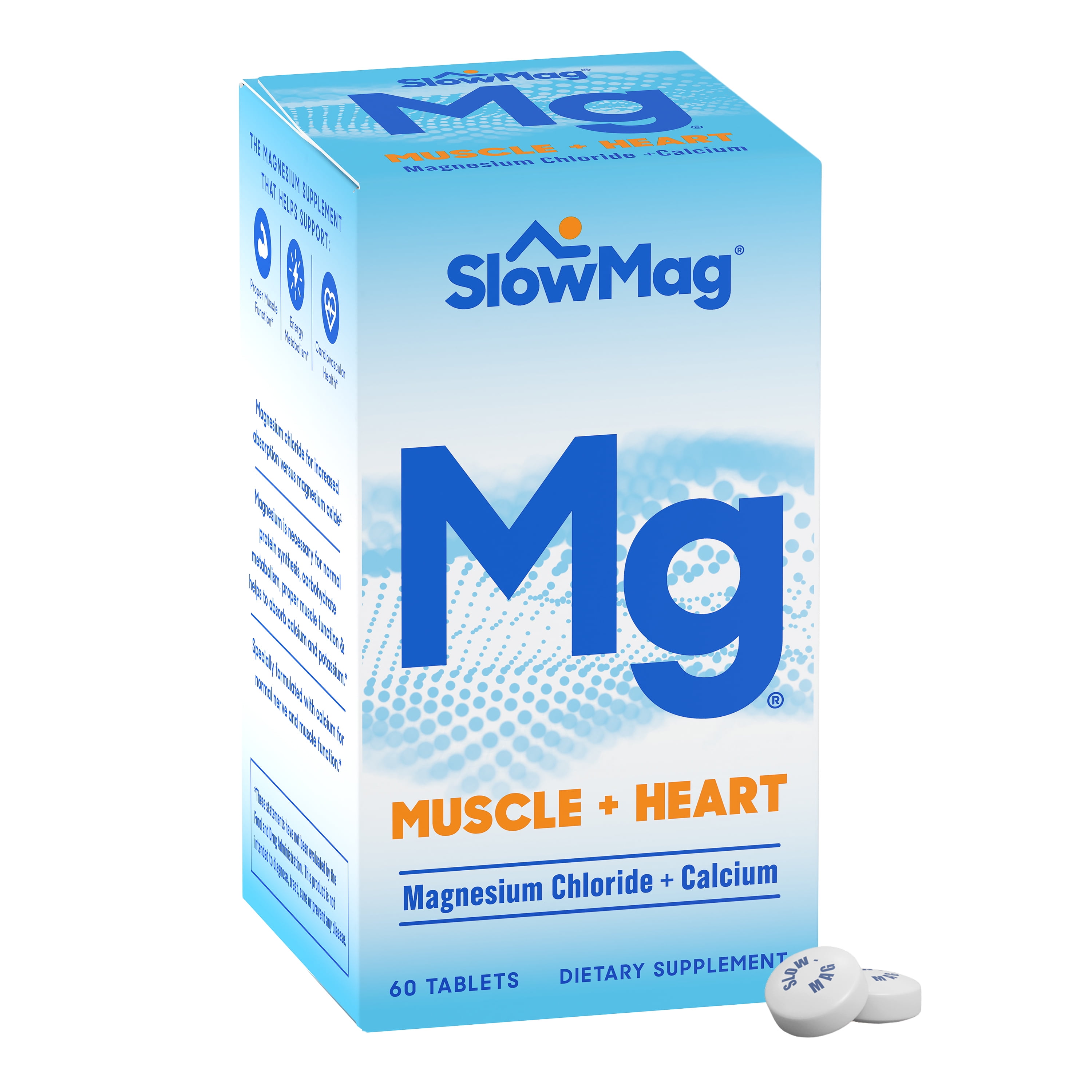 SlowMag Mg Muscle + Heart Magnesium Chloride Supplement Tablets with Calcium 60ct