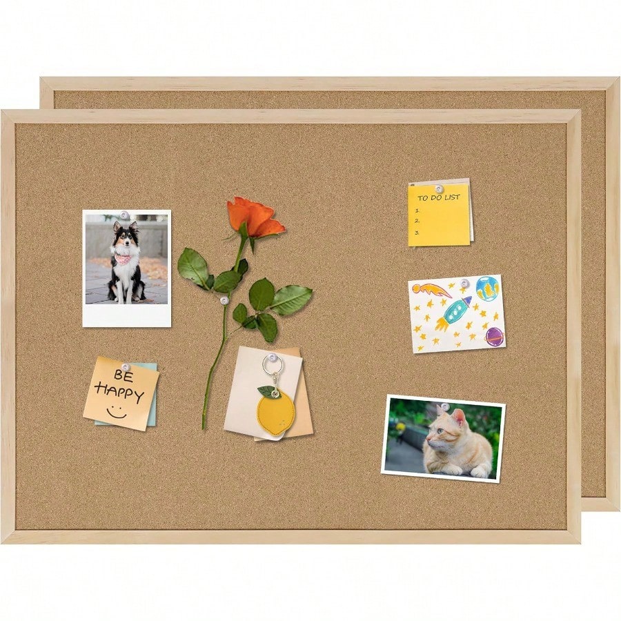 Cork Board 2Pack36x24 Bulletin Board for Office with Pin Oak Wood Boards Mage Board or Vision Board.