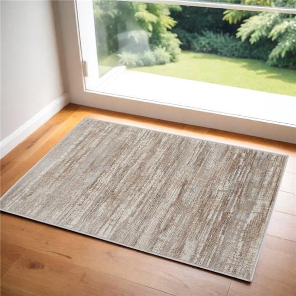HomeRoots 556191 2 x 3 ft. Abstract Non Skid Rectangle Area Rug, Ivory & Gray