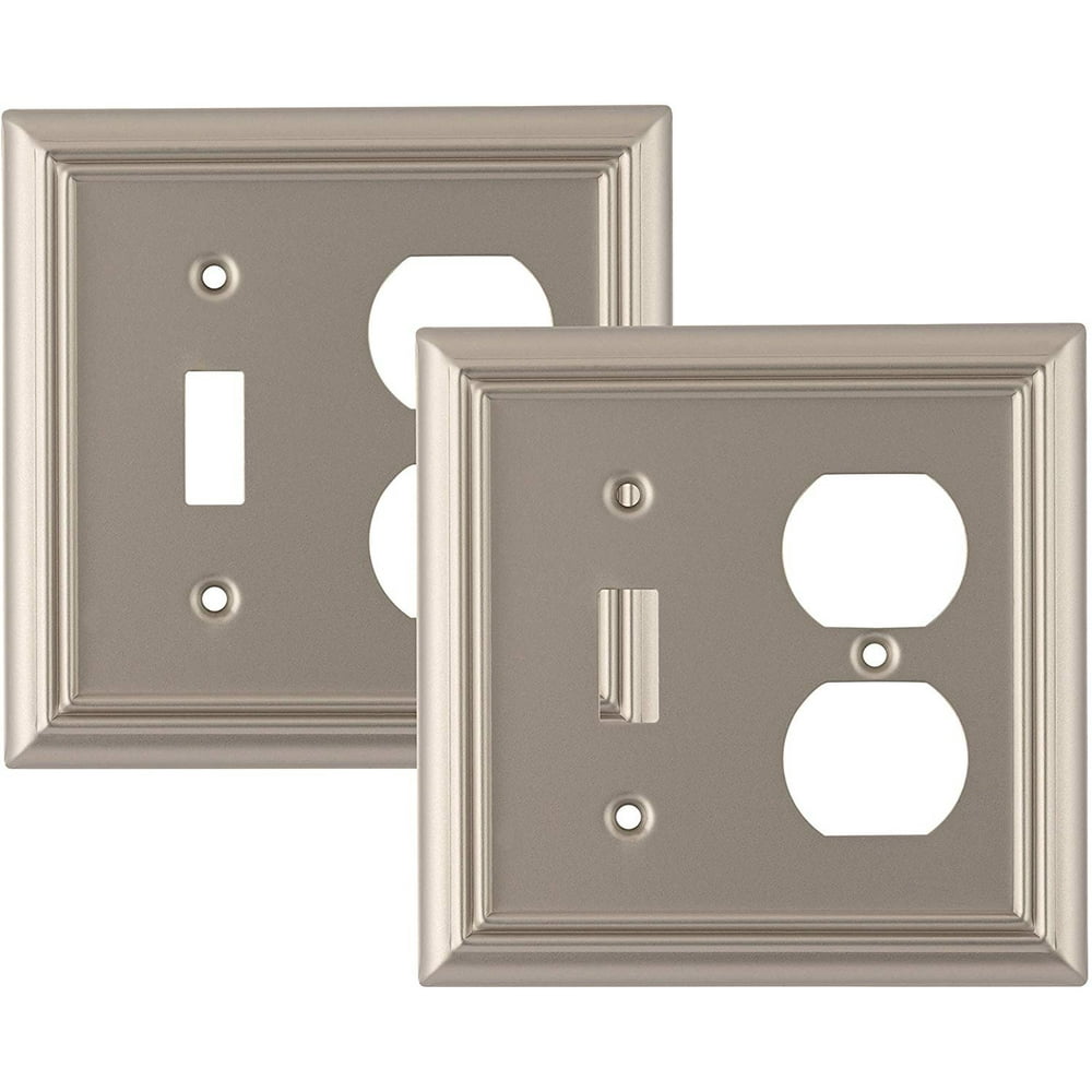 Sleeklighting 2 Pack Decorative Beveled Satin Nickel Outlet Covers Toggle/Duplex