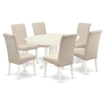 East West Furniture Avon 7-piece Wood Dinette Set in Linen White/Cream