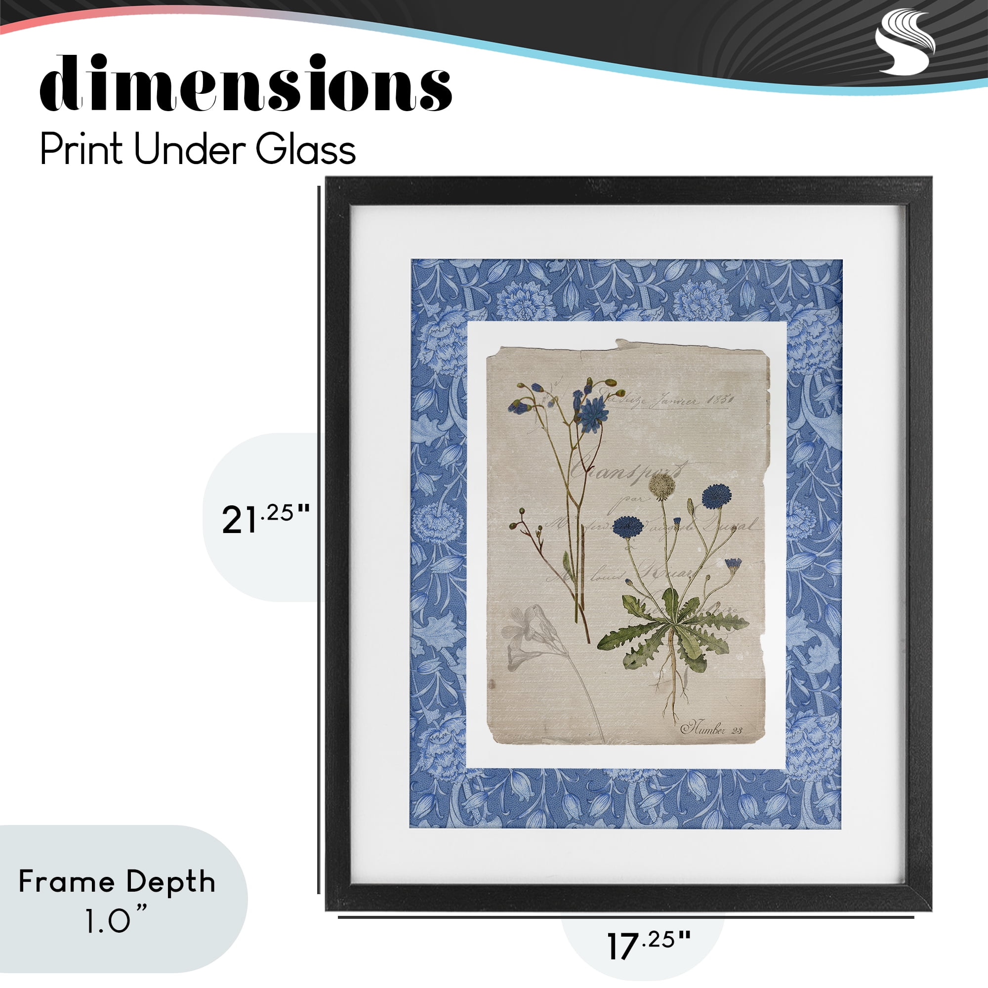 Stupell Industries Blue Antique Herbs Black Framed Print Under Glass, design by Livi Finn