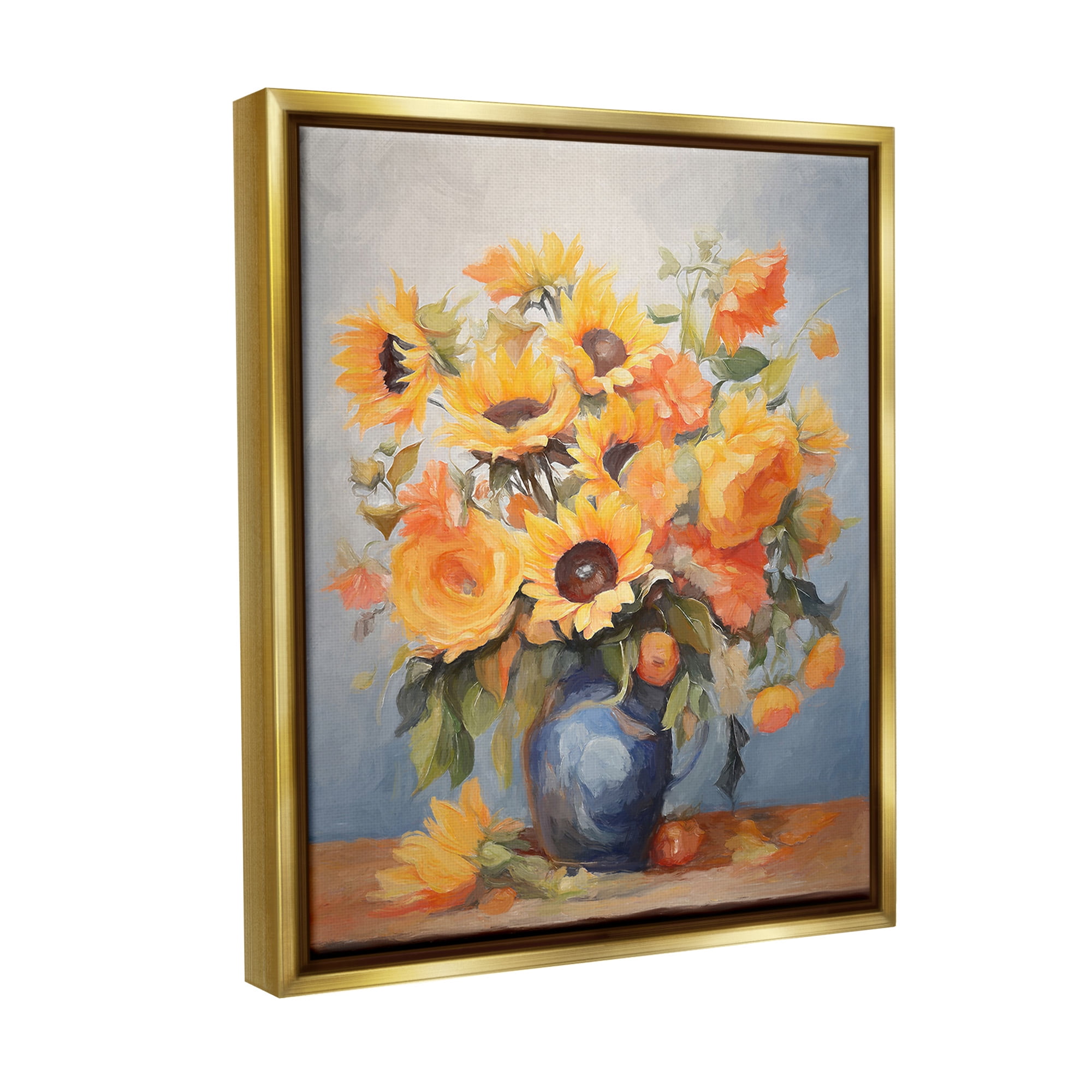 Stupell Industries Classic Bouquet in Vase Botanical & Floral Painting Gold Floater Framed Canvas Art Print Wall Art, 25 x 31