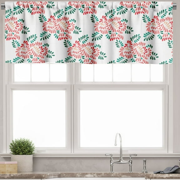 Ambesonne Floral Valance Pack of 2, Pastel Spring Peonies Art, 54"X12", Coral Teal