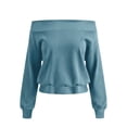 thumbnail image 6 of SSZMDLB Women Off Shoulder Long Sleeve Sweater Casual Loose Fit Comfy Basic Tops For Party Daily Wear Fall Winter, Light Blue M, 6 of 6