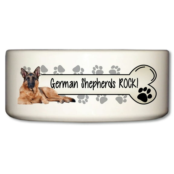 VictoryStore Dog Bowl, German Shepherds Rock,  Ceramic Dog Bowl, Dishwasher Safe