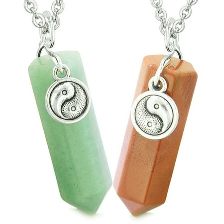 Lucky Yin Yang Amulets Love Couples or Best Friends Crystal Points Green Quartz Red Jasper