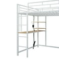 thumbnail image 4 of Euroco Full Size Loft Bed with Desk and Shelves, Metal Bed with Wardrobe, LED Light and USB Charging, White, 4 of 23