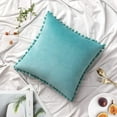 thumbnail image 2 of Pack of 2 Velvet Throw Pillow Covers Pompom Decorative Pillowcases Solid Soft Cushion Covers with Poms Square for Couch Sofa Bedroom Car 18x18inch Dark Green, 2 of 6