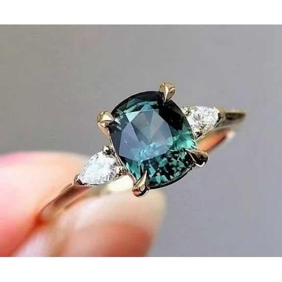 Maa Karni Minimalist Natural Teal Sapphire gemstone Delicate Promise Ring for Her,18k Gold Plated Dainty Minimalist Stackable Ring, Band Ring