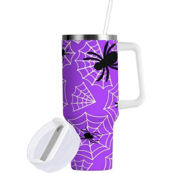 Halloween Purple Spider Web Insulated Tumblers Reusable Stainless Steel Tumbler 40 oz Cup Coffee Travel Mug Water Bottle with Handle & Flip Straw for Home Office Car