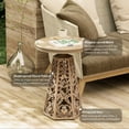 thumbnail image 2 of Boho Floral Carved Round Table, Farmhouse Distressed Wood Accent Table for Corner Spaces & Living Room Decor, 2 of 8