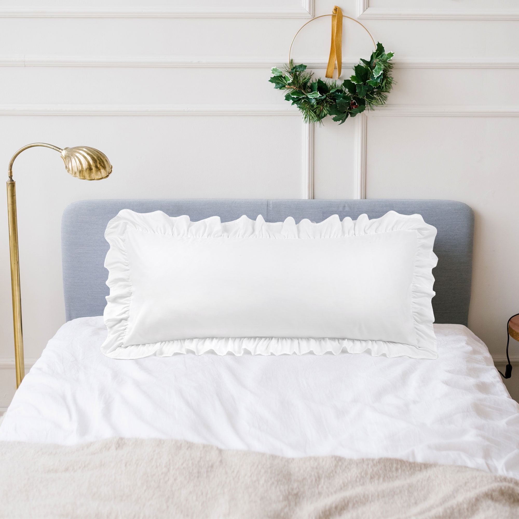 Unique Bargains Microfiber Ruffle Envelope Closure Body Pillowcases White 20"x48"