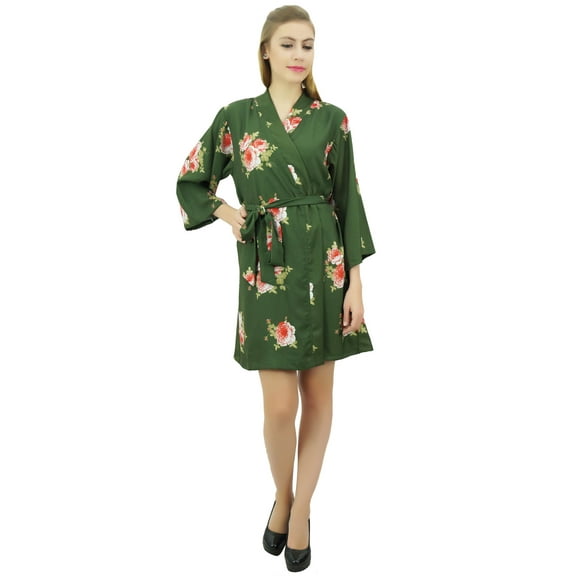 Bimba Women's Floral Printed Georgette Bridesmaid Robe Green Coverup Wrap-8
