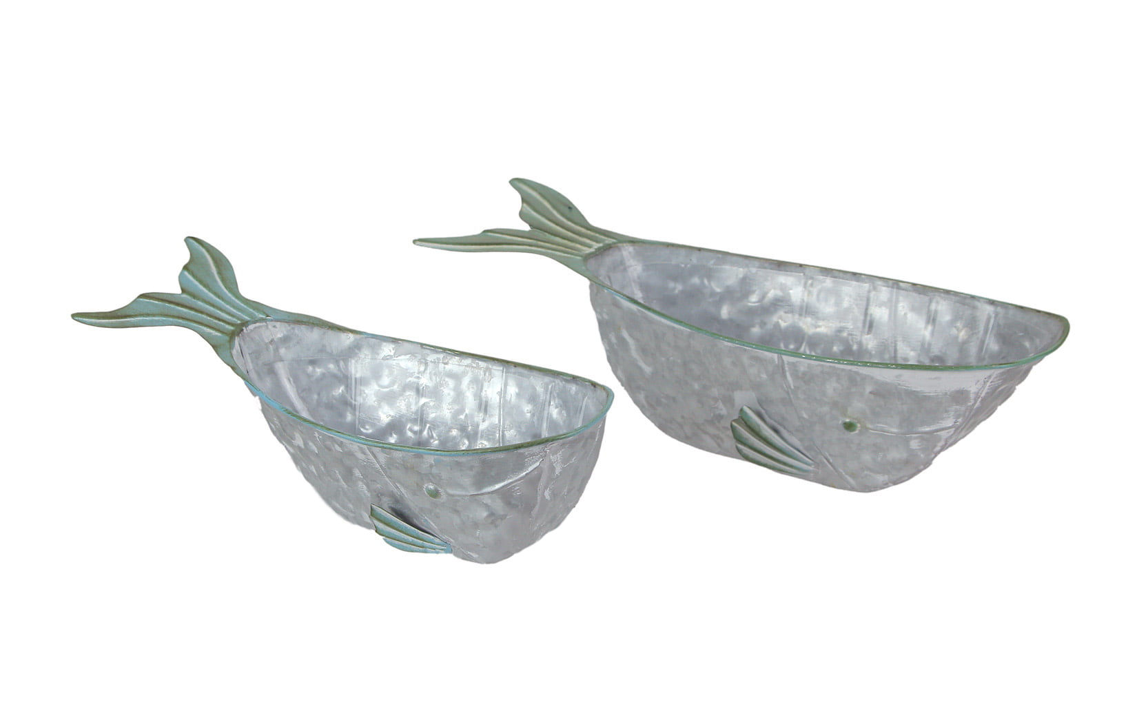 Ceramic White Nautical Sea Marine Sperm Whale Planter Pot Figurines Set Of 2