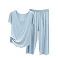 thumbnail image 3 of Feancey Womens Modal Lounge Set Loose Fit Pajama 2 Piece Sets for Women Short Sleeve Ruffled Top and Pants Pjs Two Piece Sleepwear Loungewear Holiday Sales 2025 Light Blue XL, 3 of 6