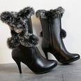 thumbnail image 5 of Fuzzy Snow Boots for Women Elegant Dressy Stiletto Winter Booties Zip up Furry Lined Mid Calf Boots, 5 of 8