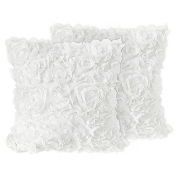 Sweet Jojo Designs Rose White 18in Square Decorative Throw Pillows 2 Piece Set 18x18