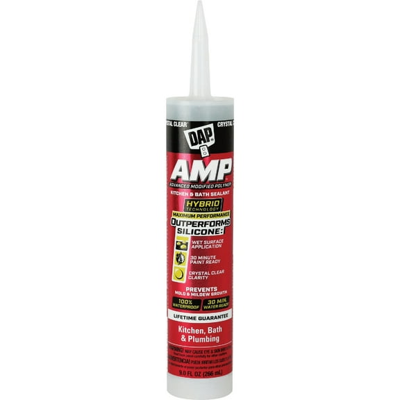 DAP 7079800763 AMP Kitchen/Bath Adhesive Caulk, Clear, 9-oz. - Quantity 12
