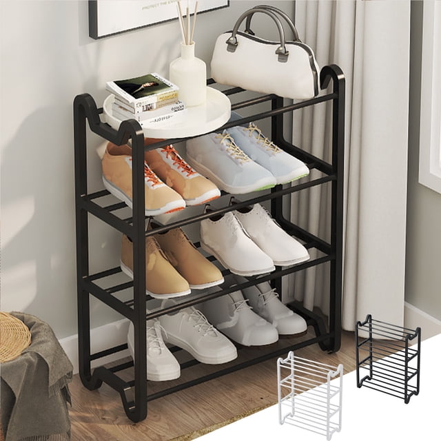 Zapatero de 1 unidad, 22,72 x 7,87 x 17,91 pulgadas, armario de entrada con barandilla, organizador para varios pares de zapatos, organización moderna para la entrada del hogar (negro).