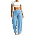 thumbnail image 5 of Mutghys Cropped Pants for Women Solid Color Elastic Waist Wide Leg Sweatpants with Pockets Walking Fitness Comfy Breathable Workout Pants S-3XL, 5 of 7