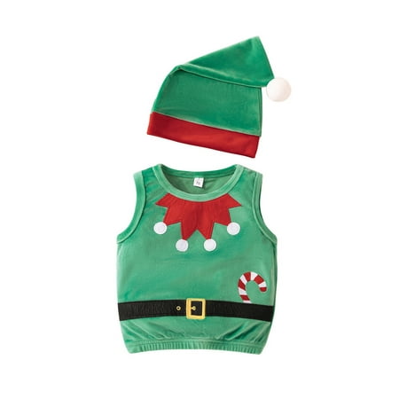 

Opperiaya Baby Boys Girls Christmas Vest Sleeveless Round Neck Tops + Santa Hat