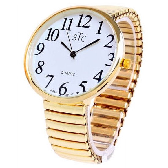 STC Gold Super Large Face Easy to Read Stretch Band Watch