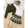 thumbnail image 3 of Cute Clothes For Girl's 3 Piece Outfits Hooded Crop Top and Pleated Skirts Set with Tank - Party Acivities Casual Wear, 3 of 9