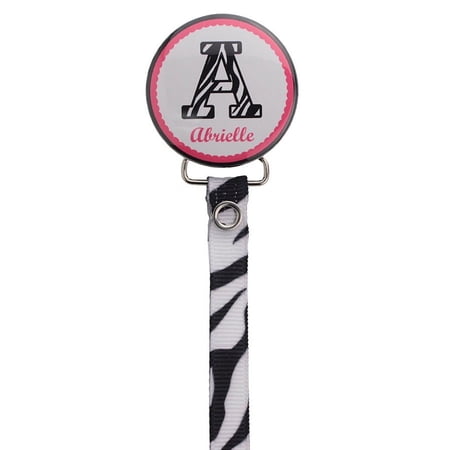 The Initiative Initial with Name Zebra Pacifier Clip with Matching Ribbon