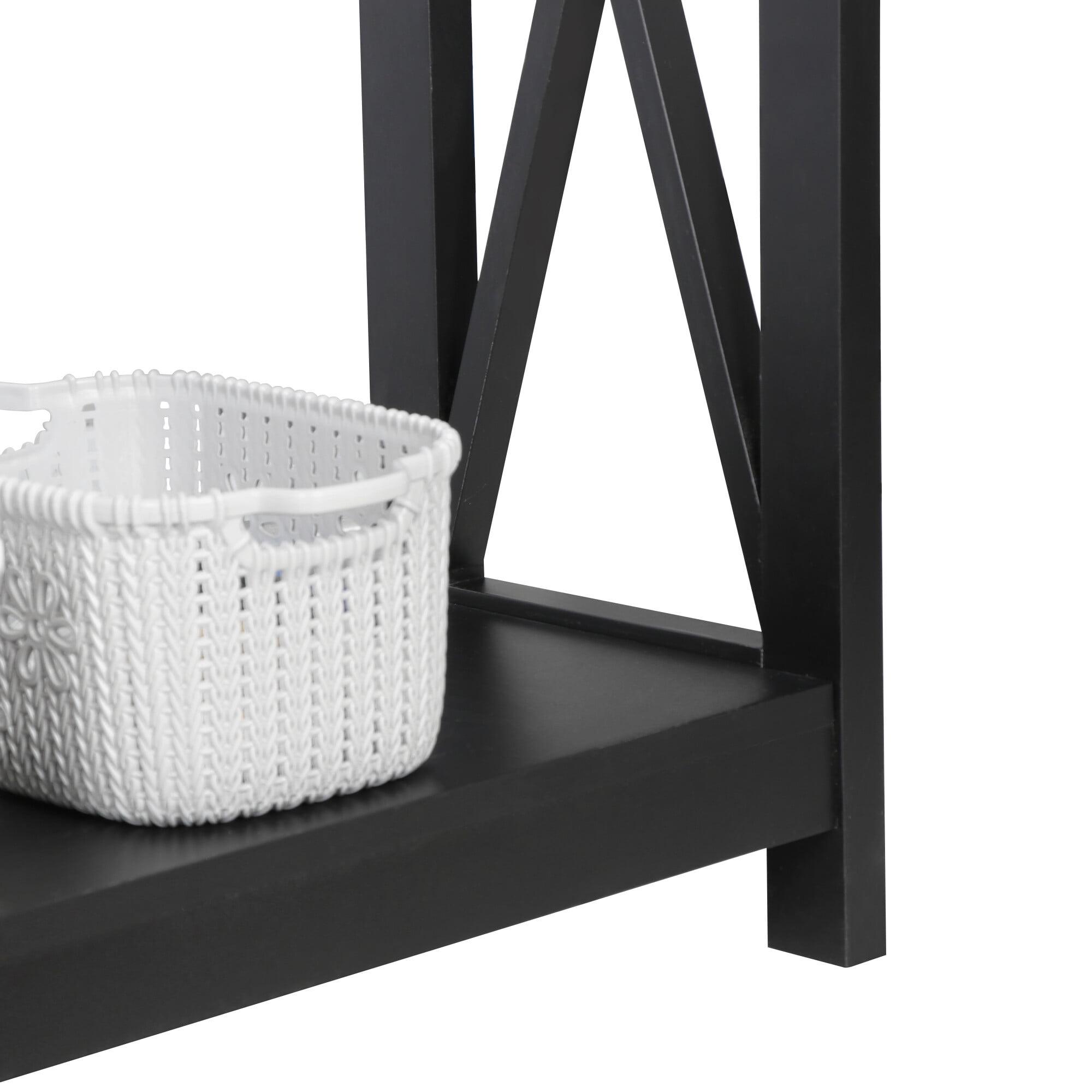 SuperDeal Black Console Table 2-Tier MDF Entryway Table X-Design Storage Display Shelf Indoor