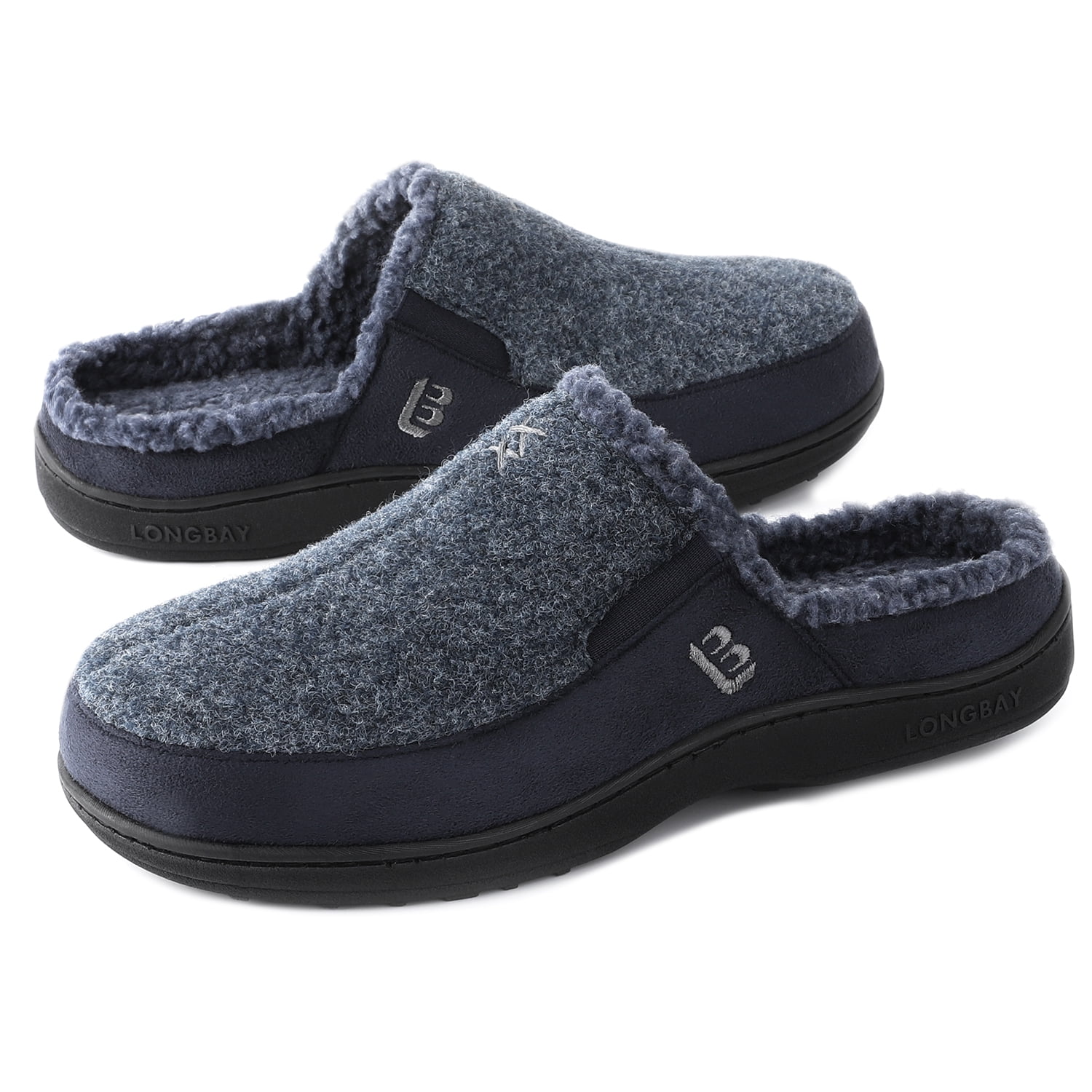 LongBay Men’s Wool Moccasin Slippers Micro Suede House Shoes Comfort Memory Foam Indoor Outdoor 