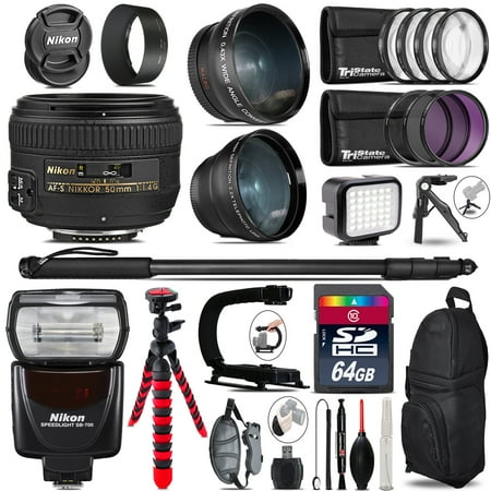 Nikon AF-S 50mm 1.4G + SB-700 AF Speedlight - LED LIGHT - 64GB Accessory Kit (International Version)