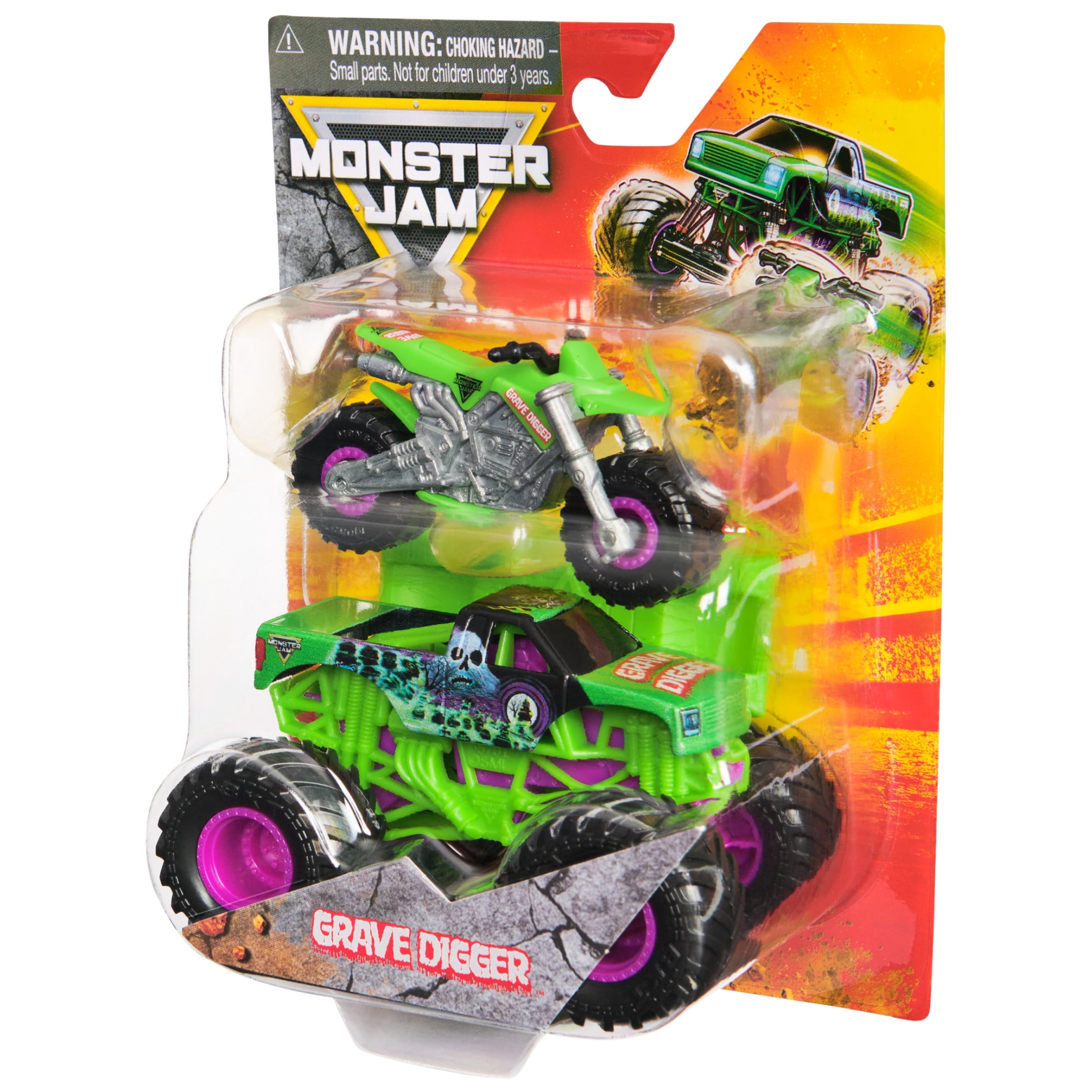 Monster Jam Grave Digger Monster Truck and Dirt Bike Vehicle 2-Pack, 1:64 Scale