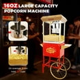 thumbnail image 2 of Miniyam 16 oz Commercial Popcorn Machine with Cart, High-Power 850W Popcorn Maker with Stainless Kettle, Clear Viewing Panels, Warming Light & Storage Cabinet, Red, 2 of 7