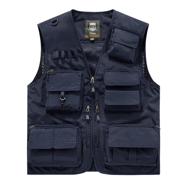 Tank Tops Hombres Casual Loose Fit con Diseño de Bolsillo Múltiple, Cremallera Multifuncional con Cuello en V Al Aire Libre Top de Voluntario de Emergencia