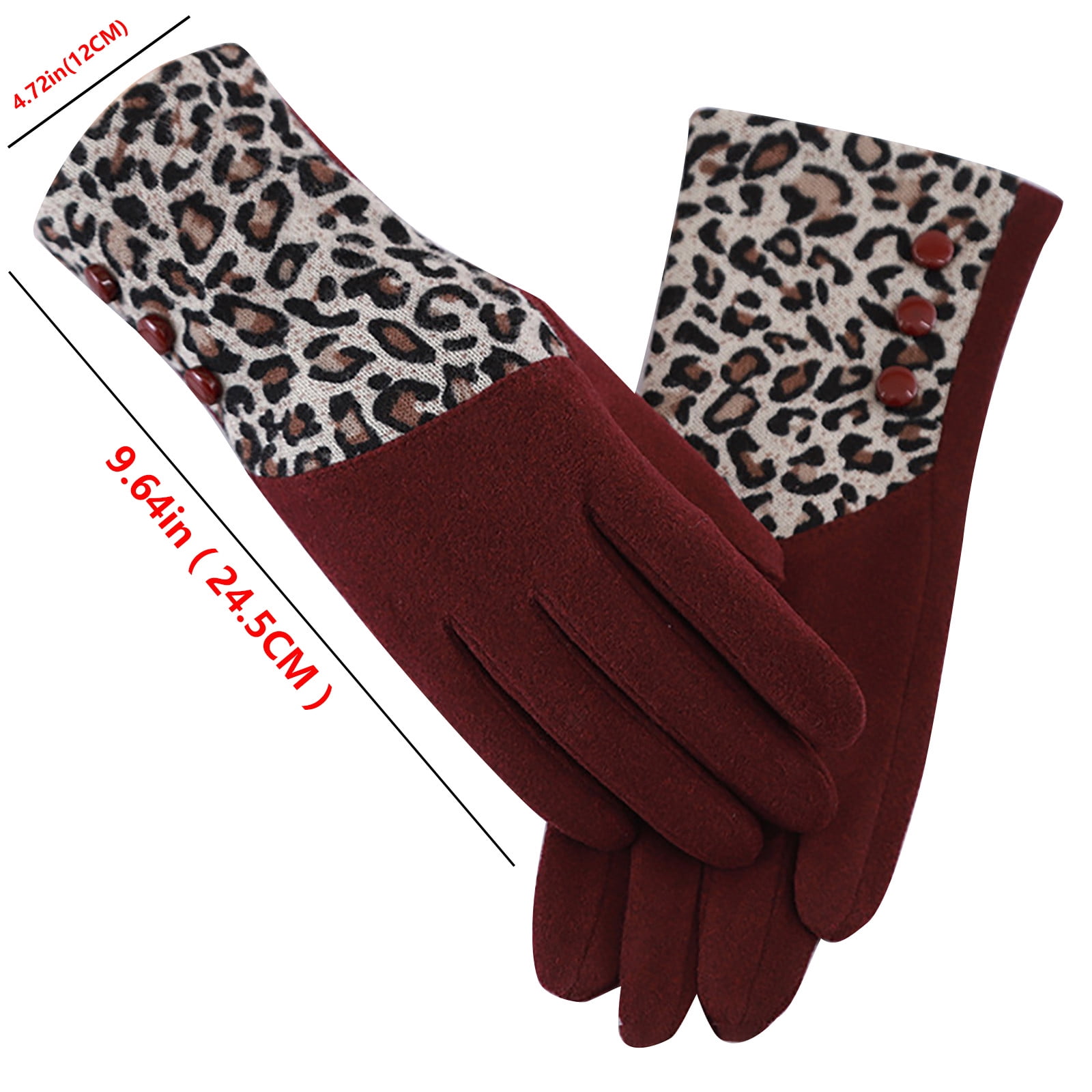 Rubber Grip Warm Winter Women's Knitted Gloves Leopard Print Graphic 