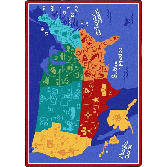 Joy Carpets Kid Essentials States of the Nation 5'4" x 7'8" Area Rug in Color Multi