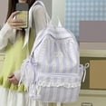 thumbnail image 5 of Women Bow Print Backpack with Multi-Pocket, Lace Trim Large Capacity School Bag for Travel Shopping (Purple), 5 of 7