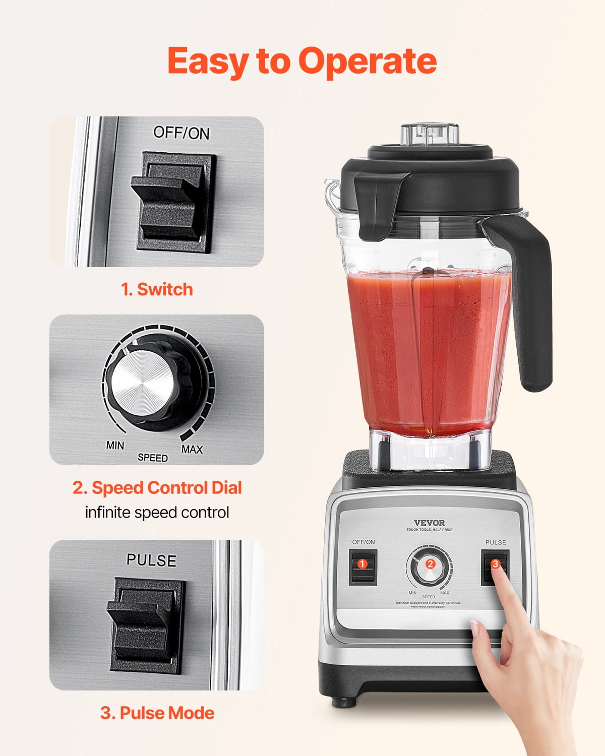 VEVOR Blender for Smoothies, 85 oz 1400W, Professional Blender with Powerful Motor, Multi-Functional Food Processing Blender for Smoothie/Milkshake/Juice, Fits for Kitchen